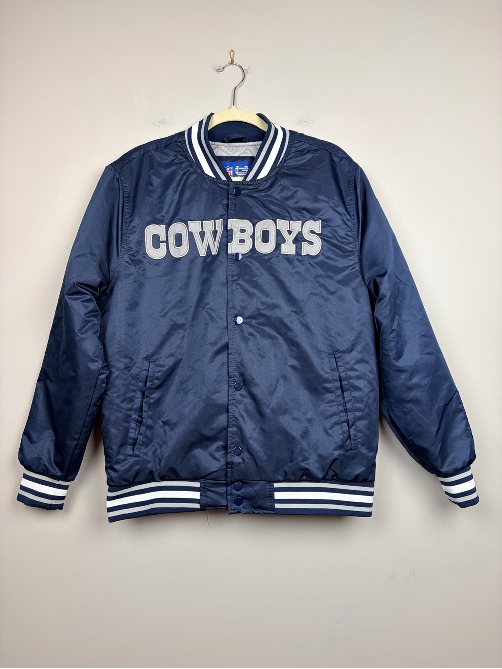 Dallas Cowboys Ultra Game Puffer Bomber Jacket NFL Blue Snap Front Men’s‎ Medium